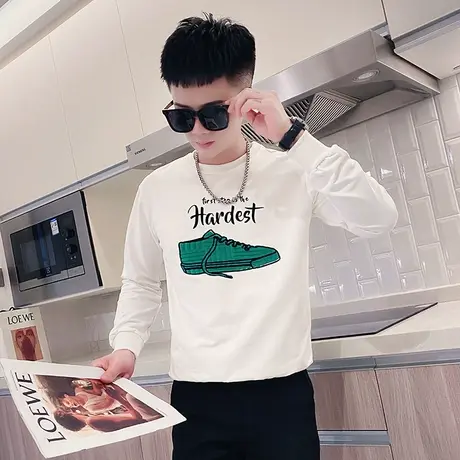 卫衣修身长袖t恤高街ins潮牌春秋百搭休闲印花学生个性圆领打底衫商品大图