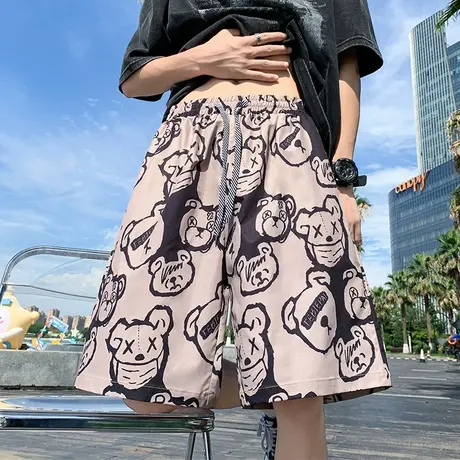 夏季宽松可下水沙滩裤男潮牌薄款花短裤子居家休闲大裤衩复古高街商品大图