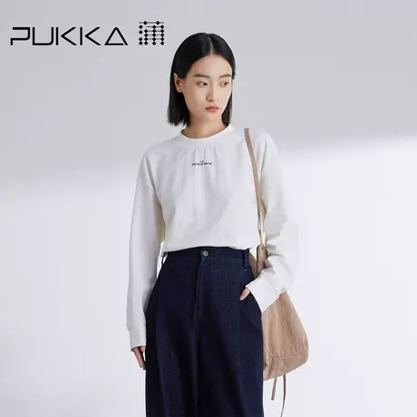 蒲PUKKA 简约圆领长袖T恤女早春新款宽松基础百搭打底衫图片