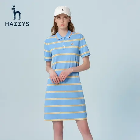 Hazzys哈吉斯条纹短袖连衣裙女英伦风套头polo裙子夏季新款女装商品大图