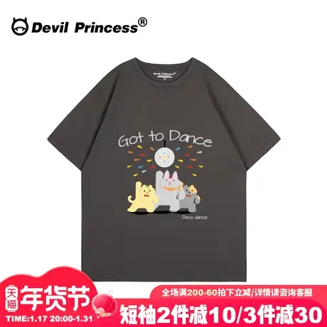 ulzzang小众卡通潮牌深灰色短袖t恤女大版宽松学院风正肩半袖上衣商品大图