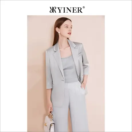 YINER音儿女装夏季法式优雅七分袖休闲单排扣西装短外套商品大图
