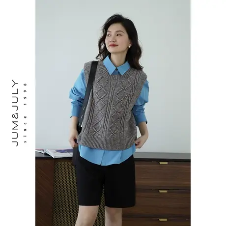 嘉茱莉2024春季新款针织马甲女短款套头针织背心圆领马甲针织上衣图片