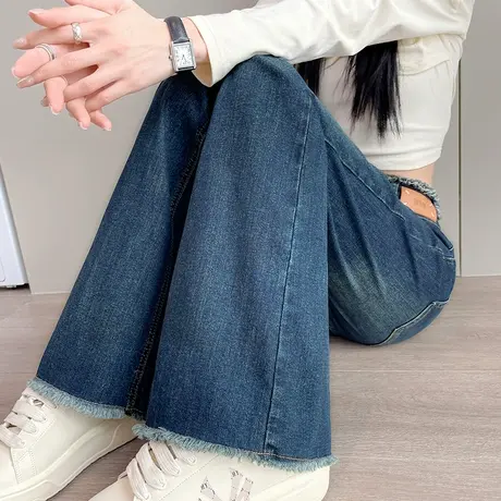 毛边微喇牛仔裤女春秋2024年新款高腰显瘦加长高个子复古喇叭裤子图片