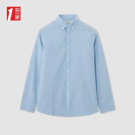 海一家全棉提花长衬2024年春季新款休闲舒适青年男士长袖衬衫商品大图