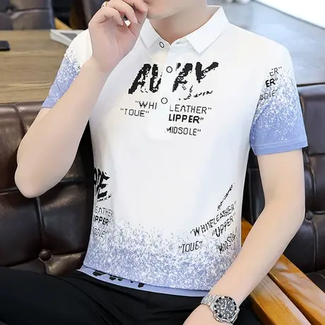 男士短袖t恤2023新款夏季潮牌翻领有领潮流青少年高中学生POLO衫商品大图