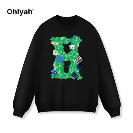 Ohlyah涂鸦星星字母印花套头卫衣男无性别学生百搭休闲团建定制商品大图