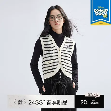 【迪士尼唐老鸭联名】播商场同款女士叠穿条纹针织马甲BDR1UD0498图片