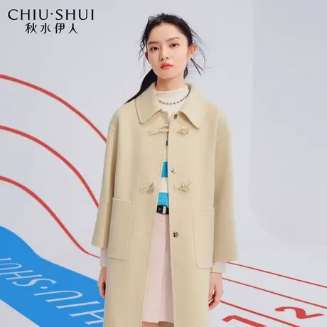 秋水伊人百搭双面呢大衣2023年冬装新款翻领减龄牛角扣毛呢外套图片