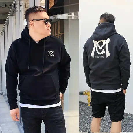 大依无忧秋新款字母后背图大号潮胖子加肥加大码男士连帽卫衣帽衫图片
