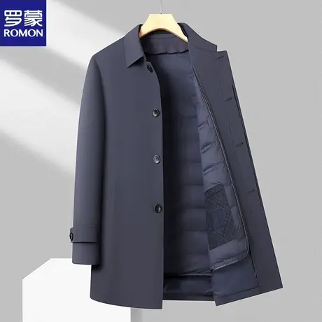 罗蒙鹅绒羽绒服男中长款商务休闲轻薄爸爸羽绒冬季翻领风衣外套图片