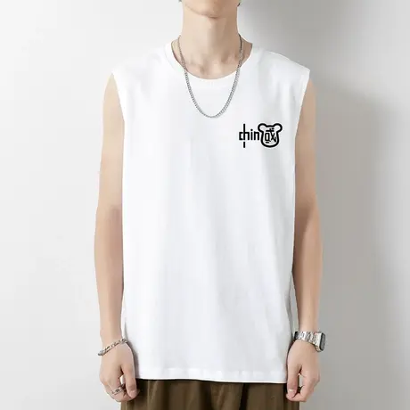 纯棉白色背心男士夏季外穿跨栏篮球中国潮流无袖t恤健身运动坎肩图片