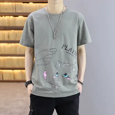 棉感短袖t恤男士夏季潮流宽松冰感半截袖体恤衫ins潮牌冰丝上衣服商品大图