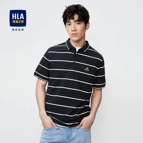 HLA/海澜之家撞色条纹短袖Polo2023春夏新款舒适绣花翻领短t男图片