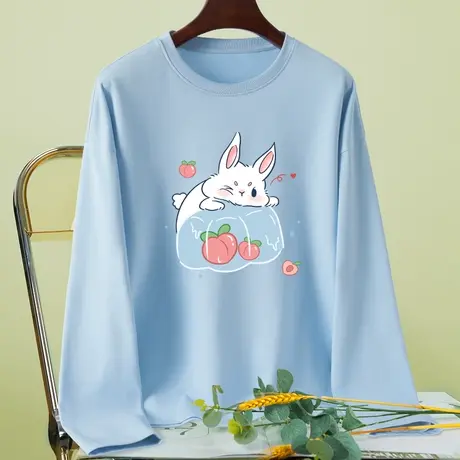 秋季纯棉长袖t恤女2023年新款春秋宽松薄款打底衫学生设计感上衣商品大图