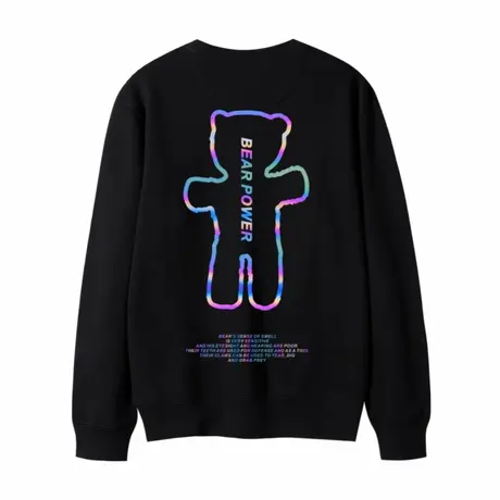 小熊反光卫衣女2023秋冬新款长袖黑色上衣圆领宽松套头慵懒ins潮图片