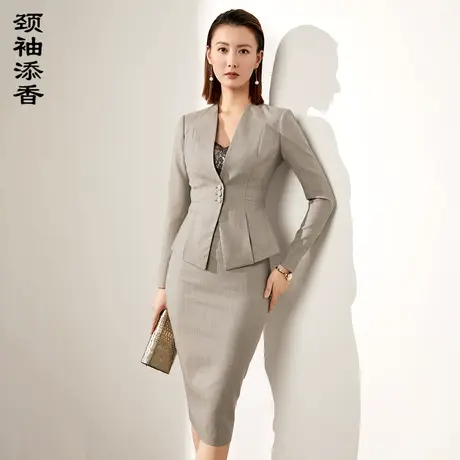 颈袖添香2022秋季时尚气质女神范经理职业装套装小西装套裙商品大图