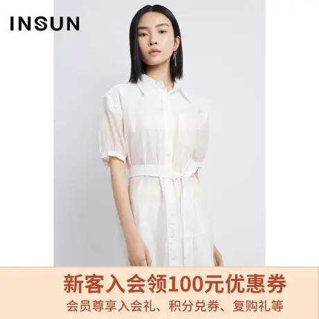 恩裳商场同款夏季白色短袖A字收腰连衣裙图片