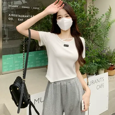 不规则设计感短袖T恤女2023年夏季新款小个子辣妹风短款上衣ins潮商品大图