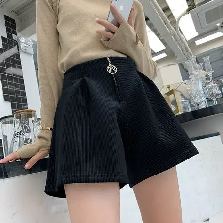 2022春秋季新款外穿灯芯绒配靴子的高腰百搭显瘦a字阔腿短裤女潮图片