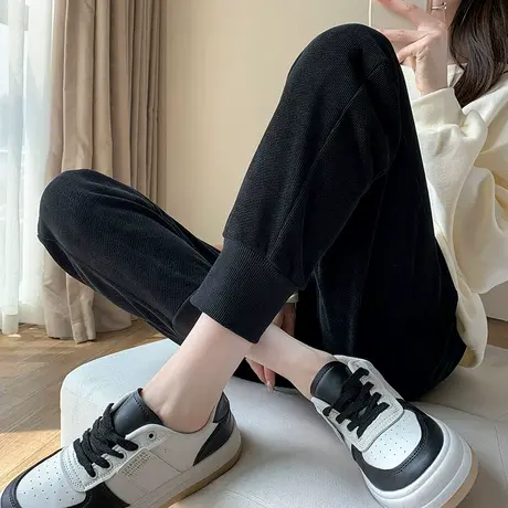 黑色运动裤女束脚2023年春秋新款高腰宽松显瘦九分休闲哈伦卫裤潮图片