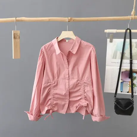 小众纯色衬衫女长袖设计感潮ins洋气秋装衬衣服短款时尚百搭上衣图片
