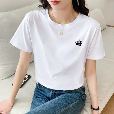 短袖t恤女士潮牌纯棉上衣设计感小众学生2022年夏季宽松半袖体恤商品大图