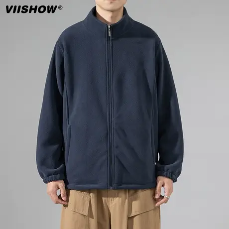 VIISHOW抽绳纯色衣服摇粒绒春秋季潮牌宽松防风休闲翻领夹克外套图片