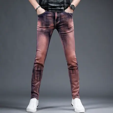 牛仔裤男夏季薄款潮牌修身小脚2023新款男士潮流百搭弹力休闲长裤商品大图