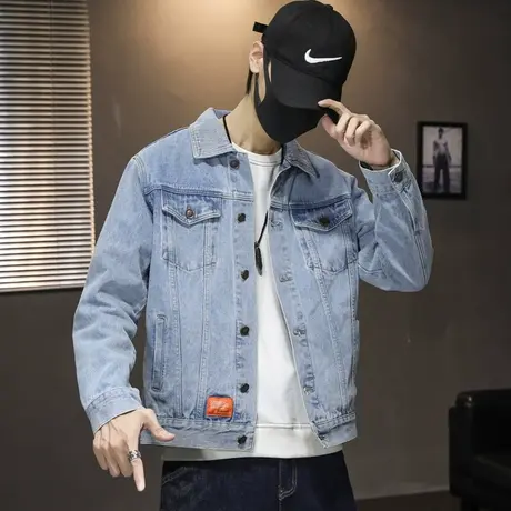 春秋款浅色牛仔外套男宽松百搭男士夹克男上衣服褂子韩版潮流休闲图片