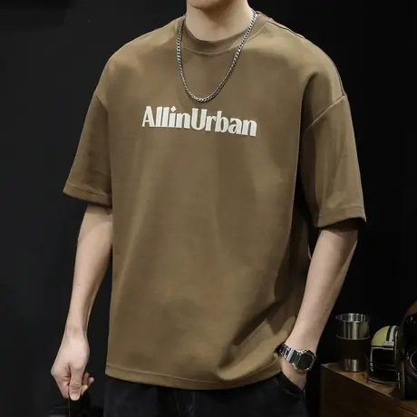 美式重磅短袖t恤男士宽松大码潮牌夏季2023新款男装圆领体恤男款商品大图