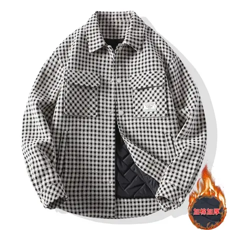 2022秋冬季新款外套男生加厚夹克棉袄千鸟格棉服冬款装棉衣男士潮图片