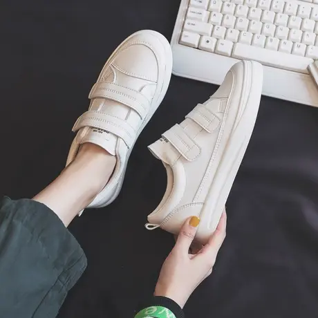 魔术贴小白鞋女2022新款女鞋超纤皮百搭经典款韩版休闲鞋白色板鞋图片