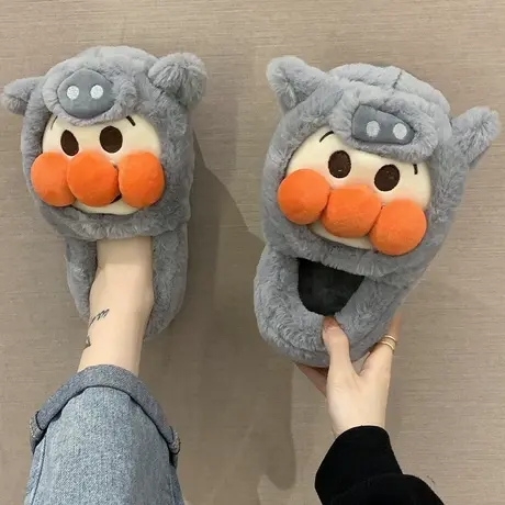 棉拖鞋女冬季2023新款包跟可爱小猪毛绒保暖防滑室内家居厚底棉鞋商品大图