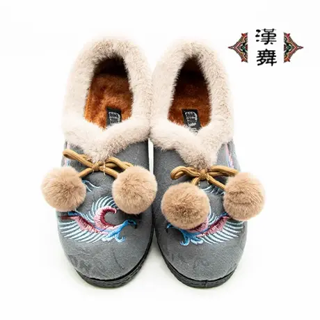 【福彩】中国风刺绣女布鞋平底包头女棉鞋软底冬季女布鞋W-2337图片