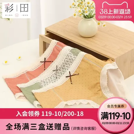彩田女士内裤夏季新款冰丝印花丝滑透气蕾丝边抗菌底裆中腰三角裤商品大图