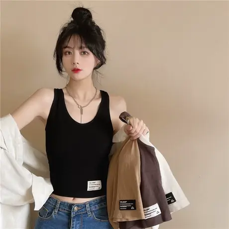 辣妹白色吊带背心女装早春季裹胸内搭打底衫带胸垫修身短款上衣服图片