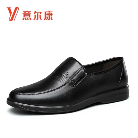 意尔康男鞋2022秋季新款商务休闲皮鞋男真皮套脚中老年爸爸鞋软底图片