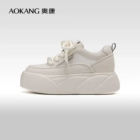 奥康女鞋 2024春季新款松糕小白鞋厚底百搭休闲鞋舒适面包鞋板鞋商品大图