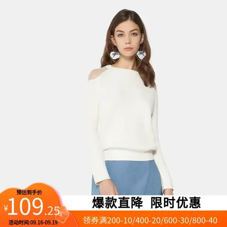 【断码M】艾格冬季女装时尚百搭纯色宽松露肩长袖套头针织衫Z1559图片