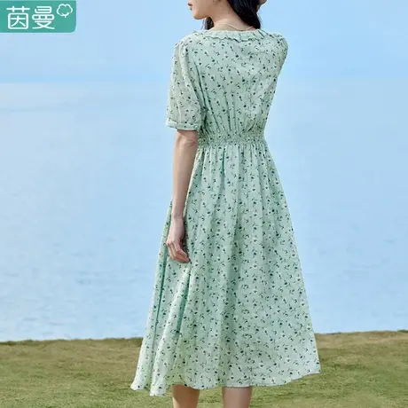 茵曼法式碎花连衣裙子女2023年春夏季新款V领泡泡袖收腰连身裙子商品大图