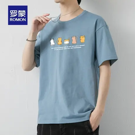 罗蒙男士冰丝短袖T恤夏季薄款圆领印花休闲男装上衣服纯棉大码体t图片