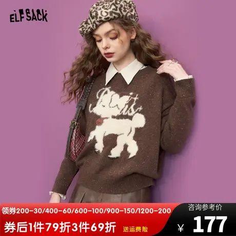 妖精的口袋美拉德圆领套头毛衣女2023冬季新款美式复古小个子外穿商品大图