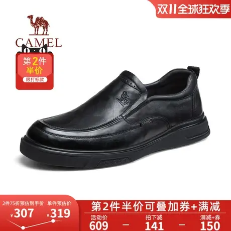骆驼2023秋季新款柔软抓花牛皮防滑耐磨软底免系休闲商务皮鞋男士商品大图