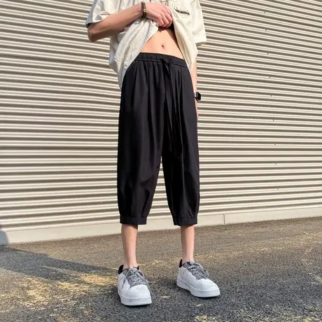 夏季男士七分短裤冰丝男款纯色休闲裤子男潮流宽松薄款透气百搭商品大图