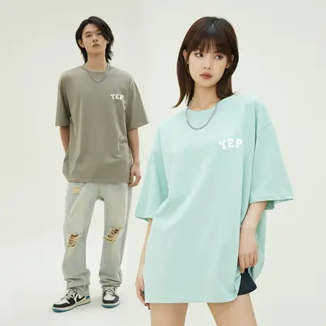 YEP字母印花短袖T恤女2023年新款夏季纯棉宽松情侣圆领内搭打底衫商品大图