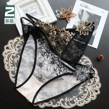 刺绣镂空女士蕾丝性感内裤女情调网纱低腰少女三角裤惑纯棉裆透气图片