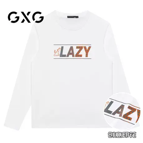 【新品】GXG男装 【渐变老虎】秋季简约字母印花圆领休闲T恤商品大图