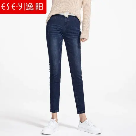 逸阳女裤2023春秋新款高腰九分牛仔裤女铅笔大码弹力显瘦小脚裤商品大图