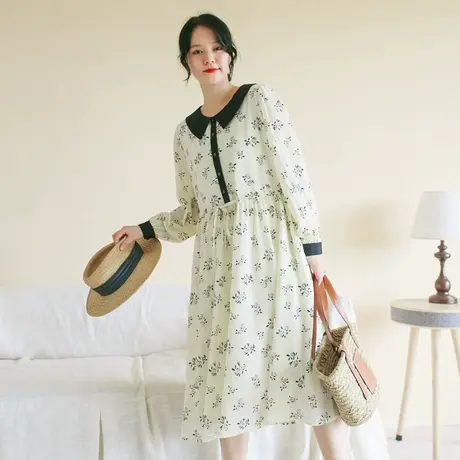 胖妹妹秋季2023新品印花撞色长袖连衣裙大码微胖方领宽松显瘦长裙商品大图